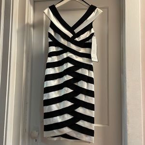 Satin Black & White Off Shoulder Dress